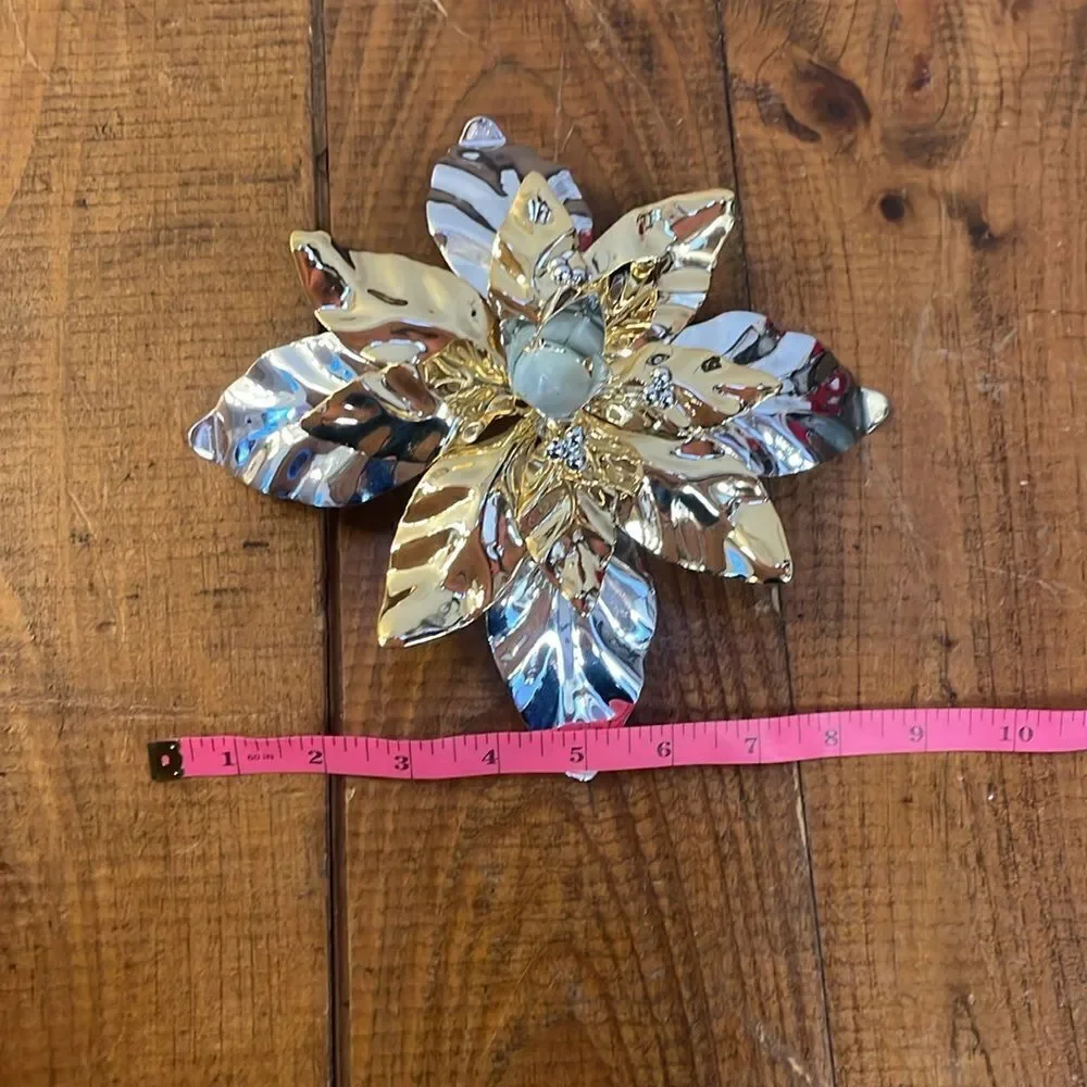 Vintage Department 56 silver and gold tone poinsettia tapered candle holder